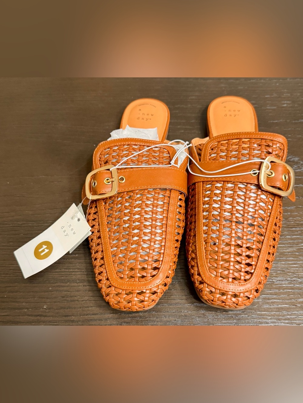 A New Day Woven Buckle Mule Slides Cognac Brown Women’s Size 11 NWT